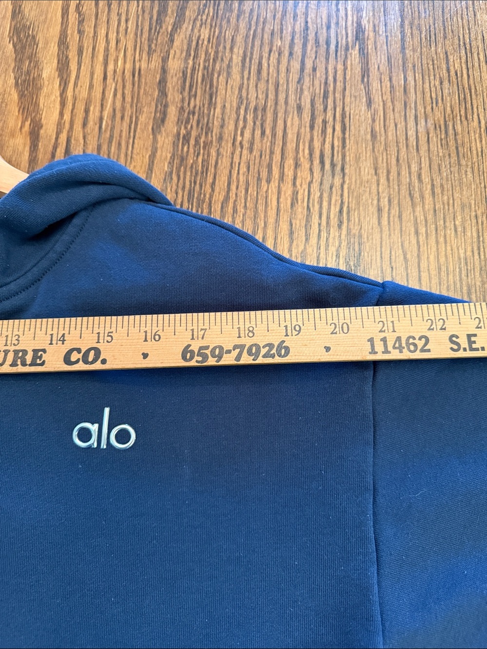 Alo Yoga Navy Blue Cropped Full Zip Hoodie Sweatshirt Logo Athleisure - Picture 7 of 14